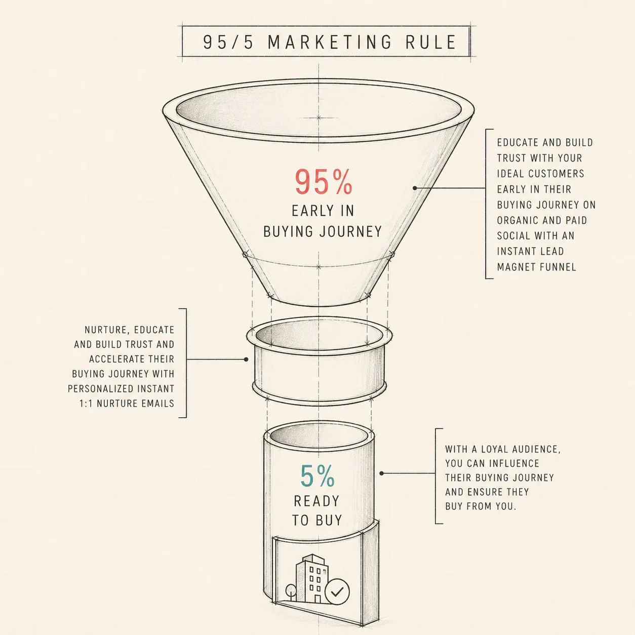 The 95/5 Marketing Rule: 95% of buyers are early in their journey, 5% are ready to buy